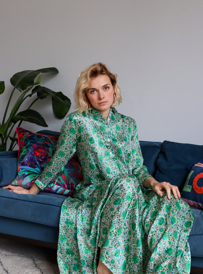 Emerald Garden Silk Shirt Dress