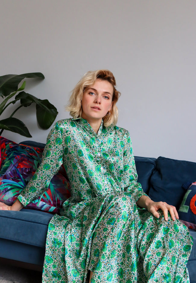 Emerald Garden Silk Shirt Dress