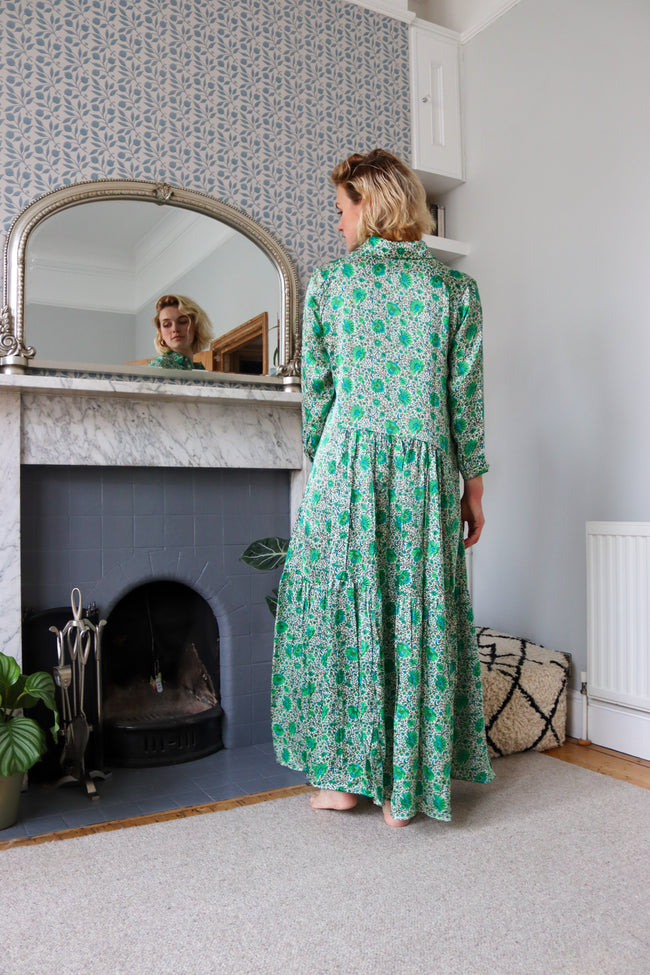 Emerald Garden Silk Shirt Dress