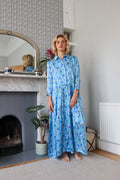 Sapphire Garden Silk Shirt Dress