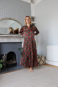 Large Flowers Silk Shirt Dress