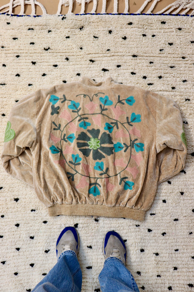 Fawn Velvet Bomber Jacket