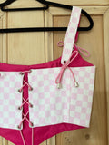 UK12 Pink Checkerboard Denim Corset