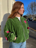 Emerald Velvet Bomber Jacket