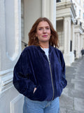 Navy Velvet Bomber Jacket