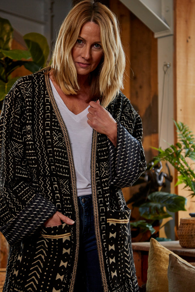 Long Black Burgundy Lined Coat