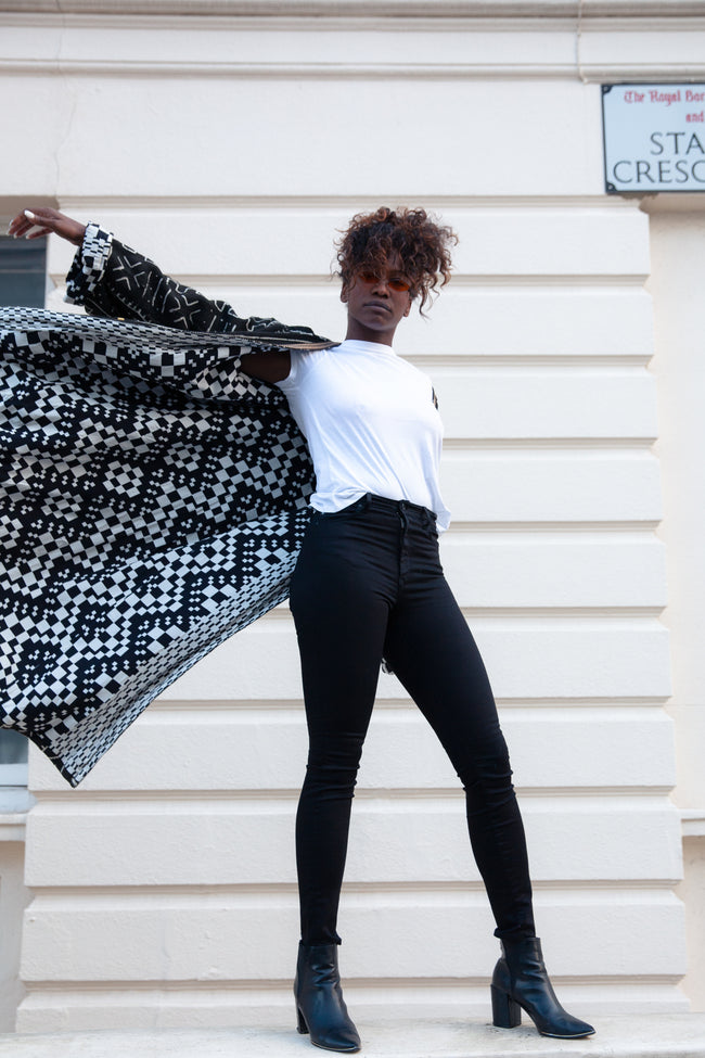 Long Black Chessboard Coat