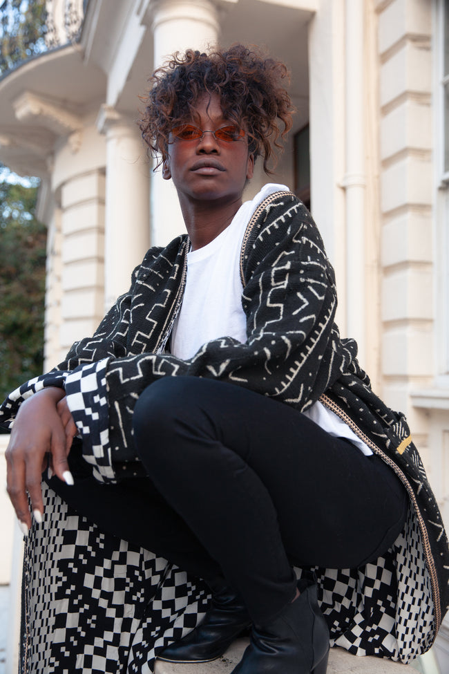 Long Black Chessboard Coat