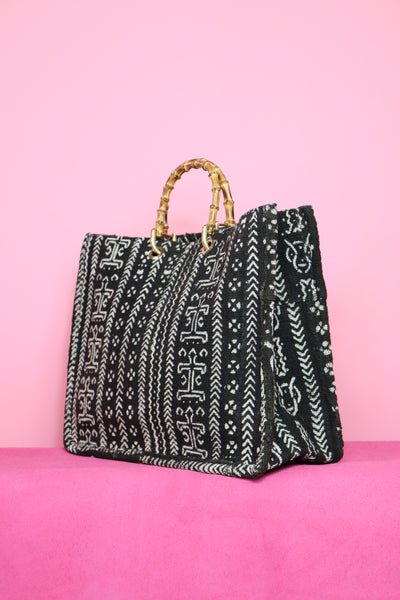 Black Bamboo Mudcloth Bag 1