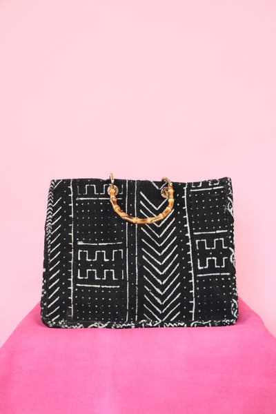 Black Bamboo Mudcloth Bag 1