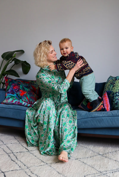 Emerald Garden Silk Shirt Dress