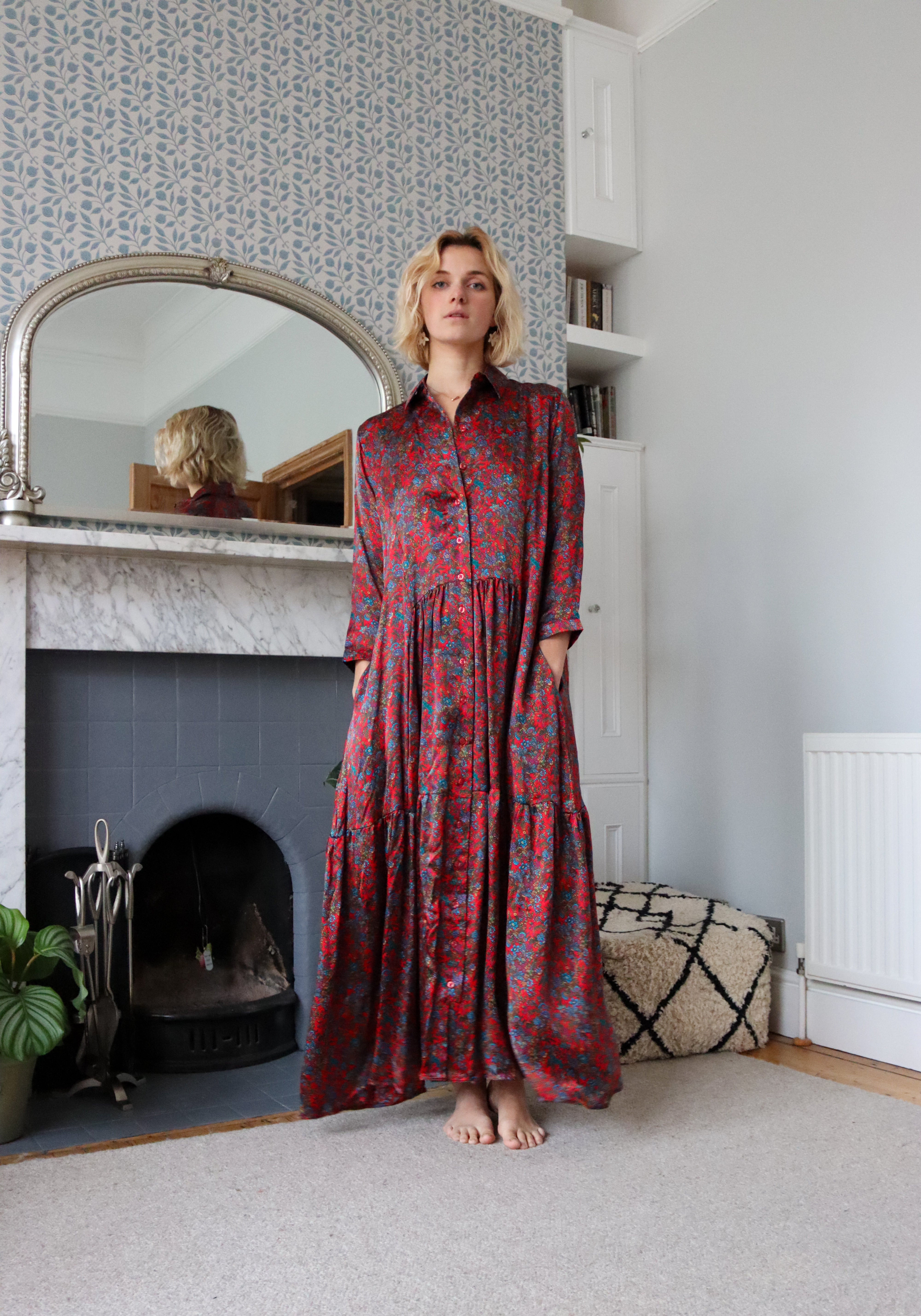 Red Pop Silk Shirt Dress mrportobello Red Pop Silk Shirt Dress mrportobello