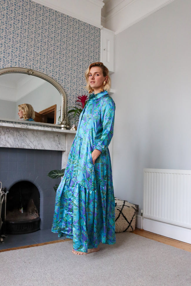 80s Baby Blue Silk Shirt Dress – mrportobello