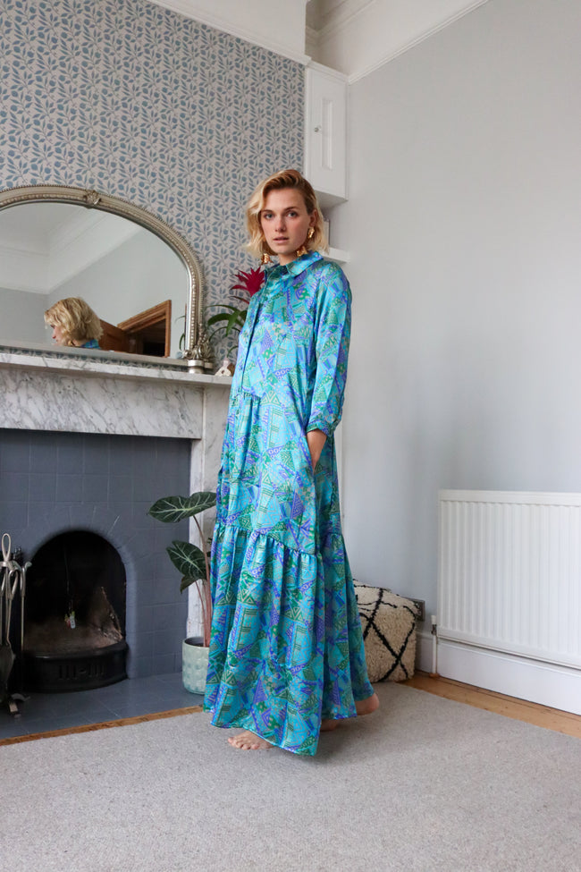 80s Baby Blue Silk Shirt Dress – mrportobello