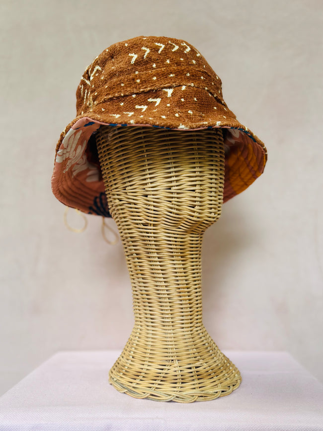 Brown reversible bucket hat