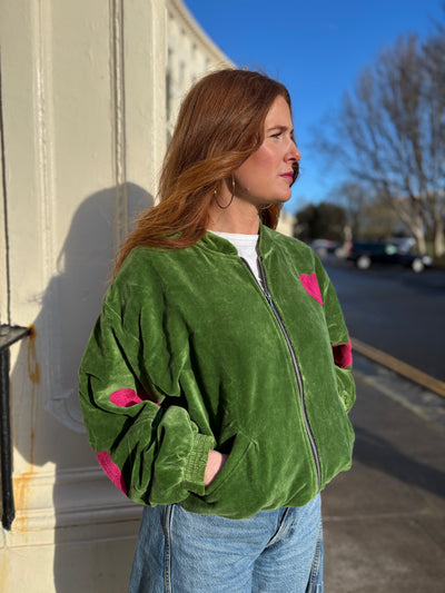 Emerald Velvet Bomber Jacket