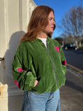 Emerald Velvet Bomber Jacket