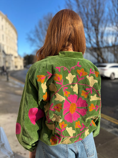 Emerald Velvet Bomber Jacket
