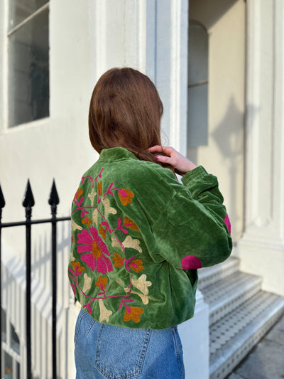 Emerald Velvet Bomber Jacket