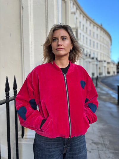 Fuchsia Velvet Bomber Jacket