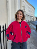 Fuchsia Velvet Bomber Jacket