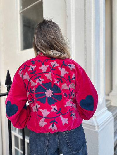 Fuchsia Velvet Bomber Jacket