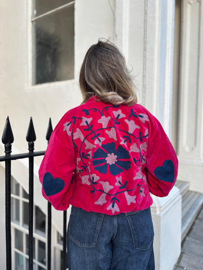 Fuchsia Velvet Bomber Jacket