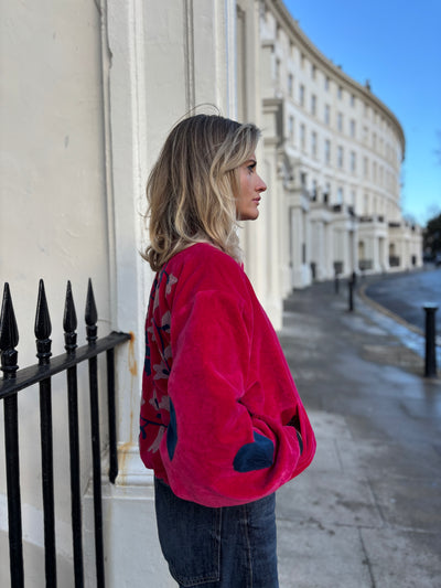 Fuchsia Velvet Bomber Jacket