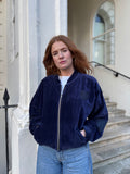 Navy Velvet Bomber Jacket