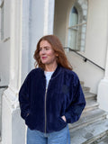 Navy Velvet Bomber Jacket