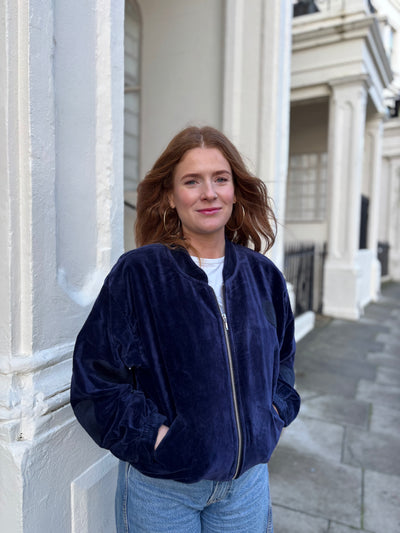 Navy Velvet Bomber Jacket