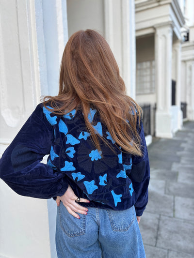 Navy Velvet Bomber Jacket