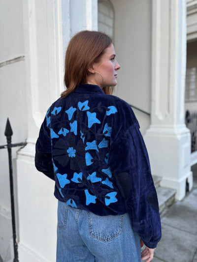 Navy Velvet Bomber Jacket