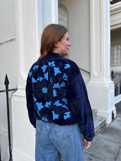 Navy Velvet Bomber Jacket