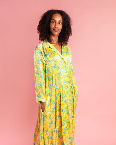 Yellow Cove Silk Shirt Dress