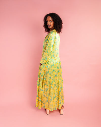 Yellow Cove Silk Shirt Dress