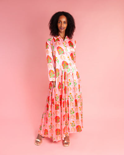 Pink City Silk Shirt Dress