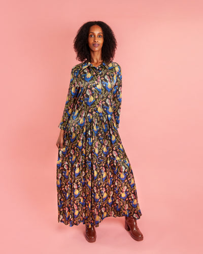 Peacocks Silk Shirt Dress