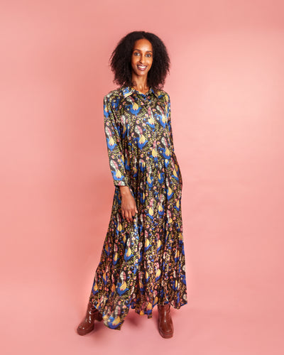 Peacocks Silk Shirt Dress