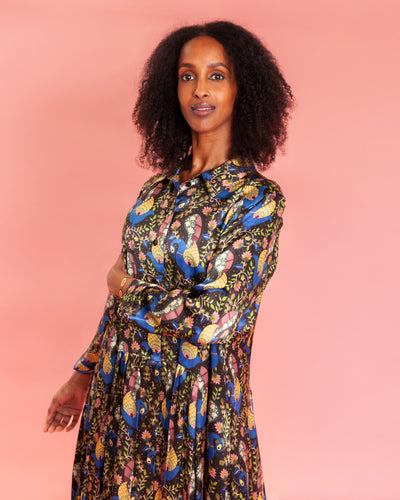 Peacocks Silk Shirt Dress