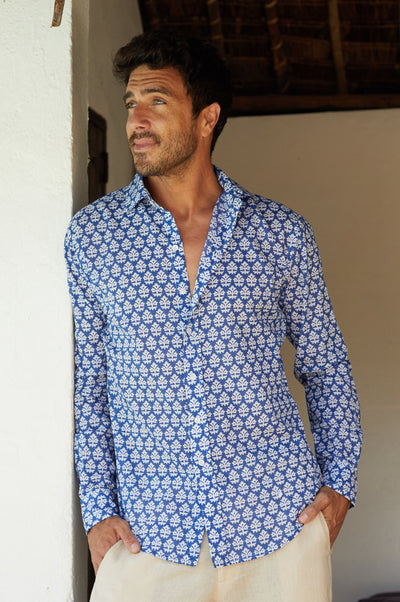 ASPIGA Men's Organic Cotton Shirt | Batik Blue/White