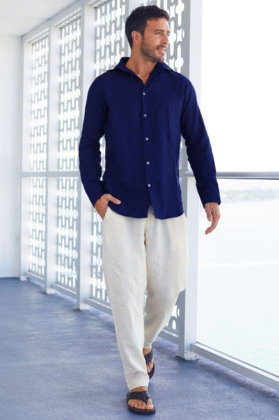 ASPIGA MEN'S PREMIUM LINEN SHIRT | NAVY