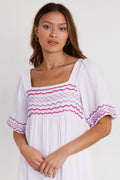 Gracie Embroidered Organic Cotton Maxi Dress by Aspiga London | WHITE/ LILAC/ MAGENTA