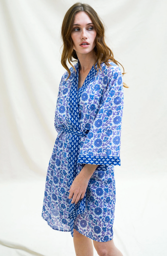 Aspiga Cotton Kimono/Kaftan Flower Blue