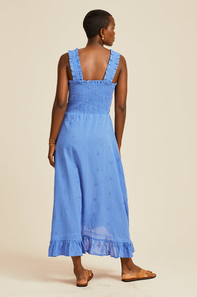RHIANNA EMBROIDERED ORGANIC COTTON MIDI DRESS by Aspiga | MARINA BLUE