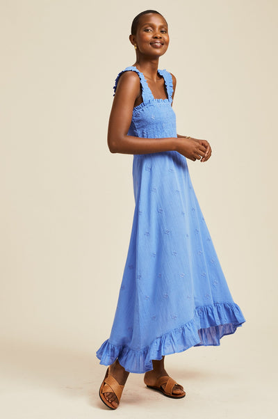 RHIANNA EMBROIDERED ORGANIC COTTON MIDI DRESS by Aspiga | MARINA BLUE