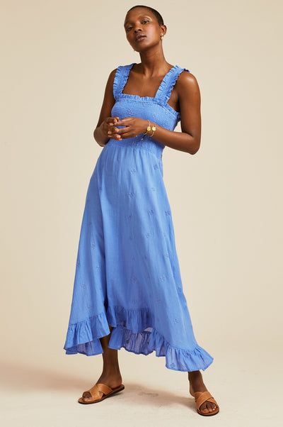 RHIANNA EMBROIDERED ORGANIC COTTON MIDI DRESS by Aspiga | MARINA BLUE
